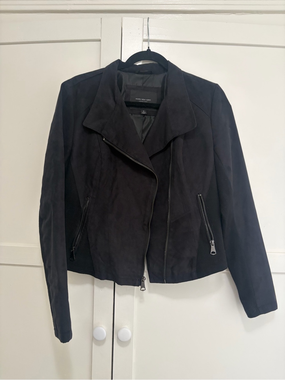 Marc New York Black Suede Asymmetric Moto Zip Jacket